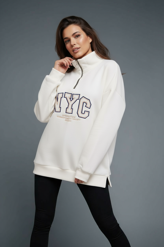 Oversized Half-Zip Sweatshirt NYC - Mink Pink Store