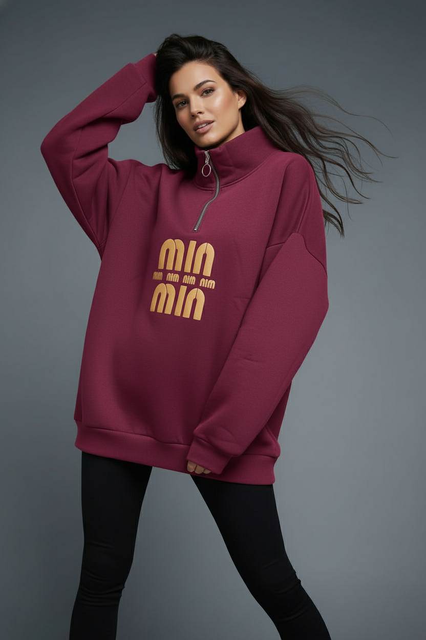 Oversized Half-Zip Sweatshirt - Mink Pink Store