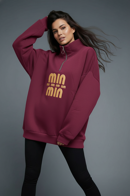 Oversized Half-Zip Sweatshirt - Mink Pink Store