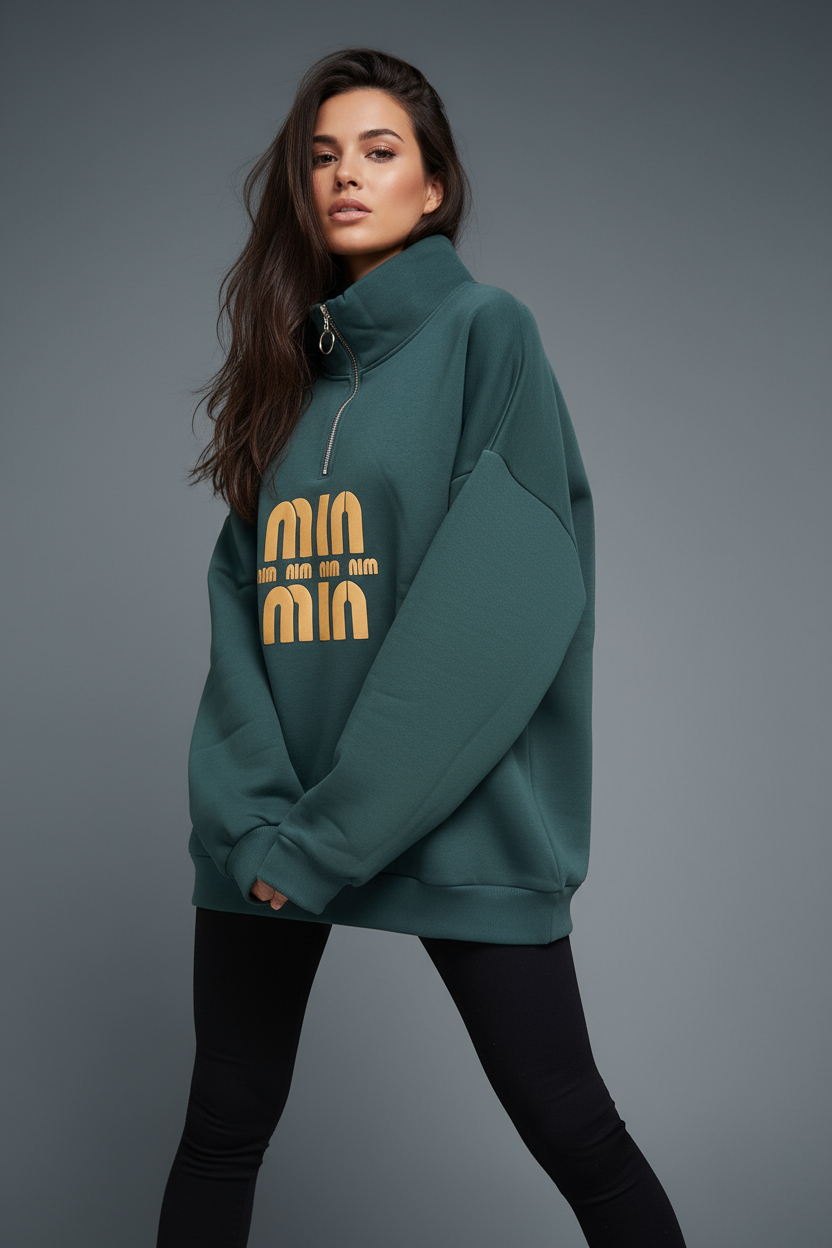 Oversized Half-Zip Sweatshirt - Mink Pink Store