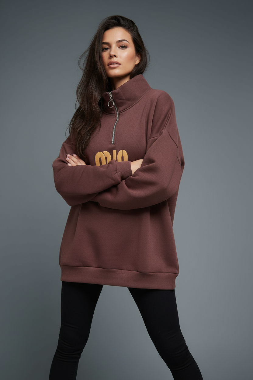 Oversized Half-Zip Sweatshirt - Mink Pink Store