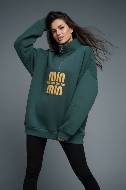 Oversized Half-Zip Sweatshirt - Mink Pink Store