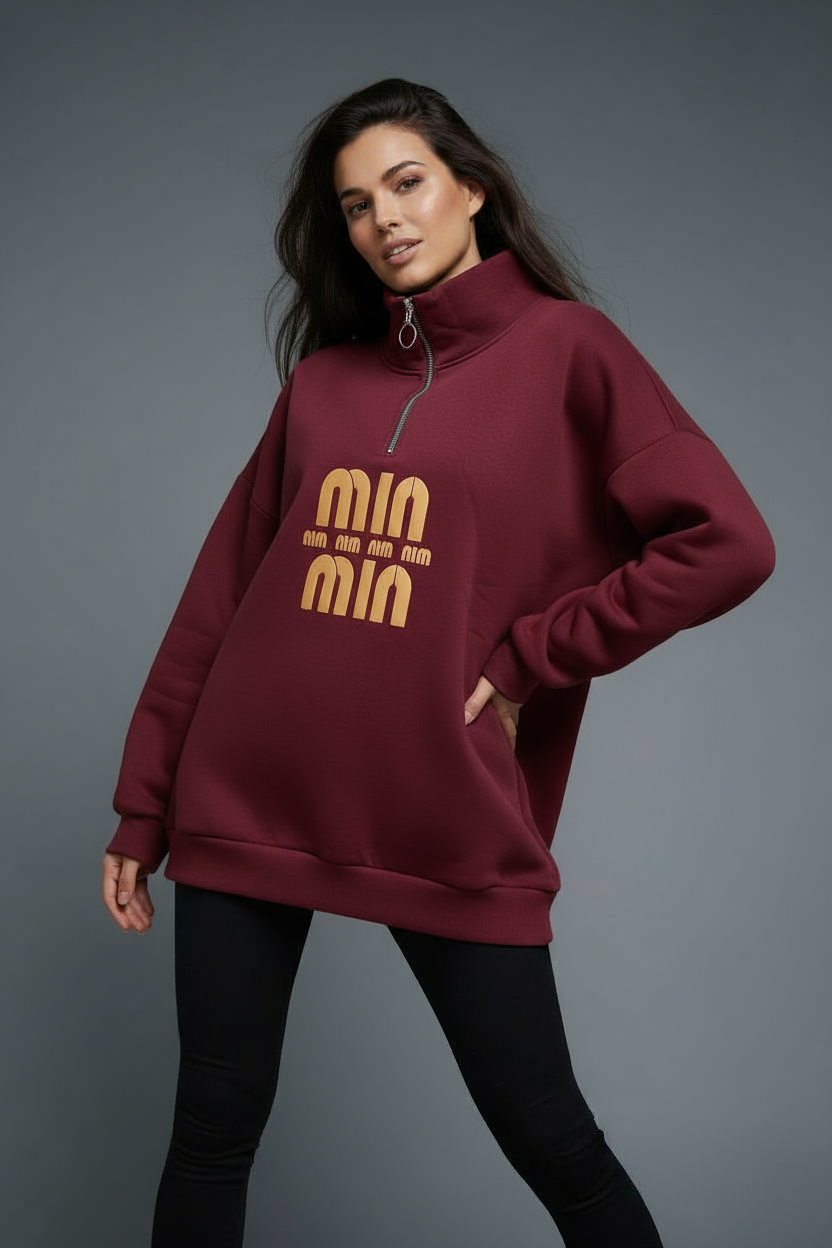 Oversized Half-Zip Sweatshirt - Mink Pink Store
