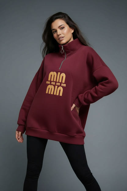 Oversized Half-Zip Sweatshirt - Mink Pink Store