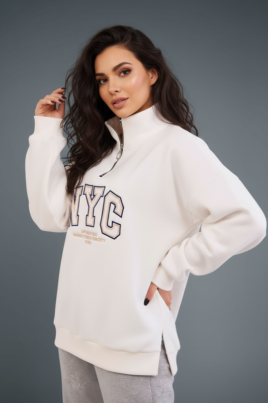 Oversized Half-Zip Sweatshirt NYC - Mink Pink Store