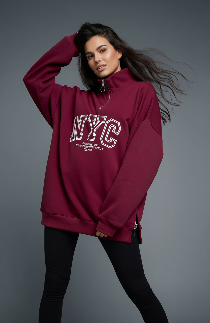 Oversized Half-Zip Sweatshirt NYC - Mink Pink Store
