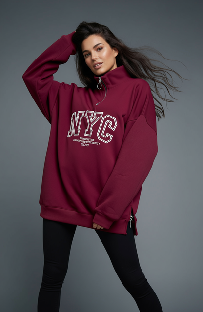 Oversized Half-Zip Sweatshirt NYC - Mink Pink Store