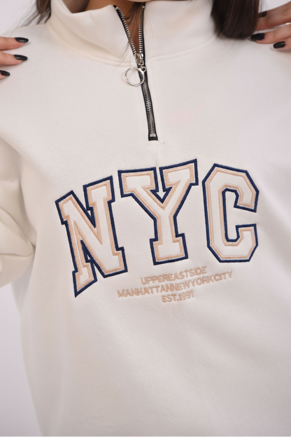 Oversized Half-Zip Sweatshirt NYC - Mink Pink Store