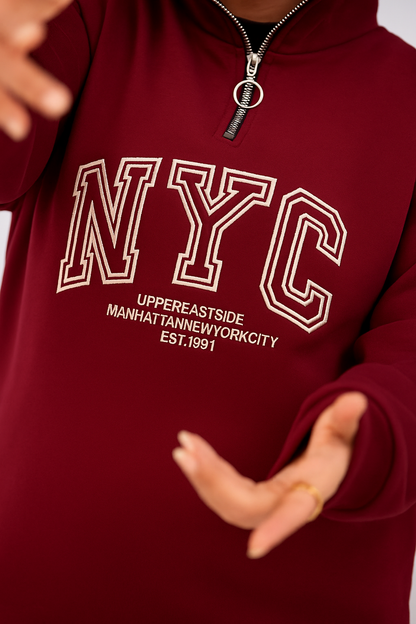 Oversized Half-Zip Sweatshirt NYC - Mink Pink Store
